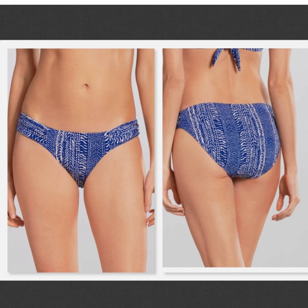NEW Robin Piccone Renee Hipster Bikini Bottoms in Blue/Ivory Size M